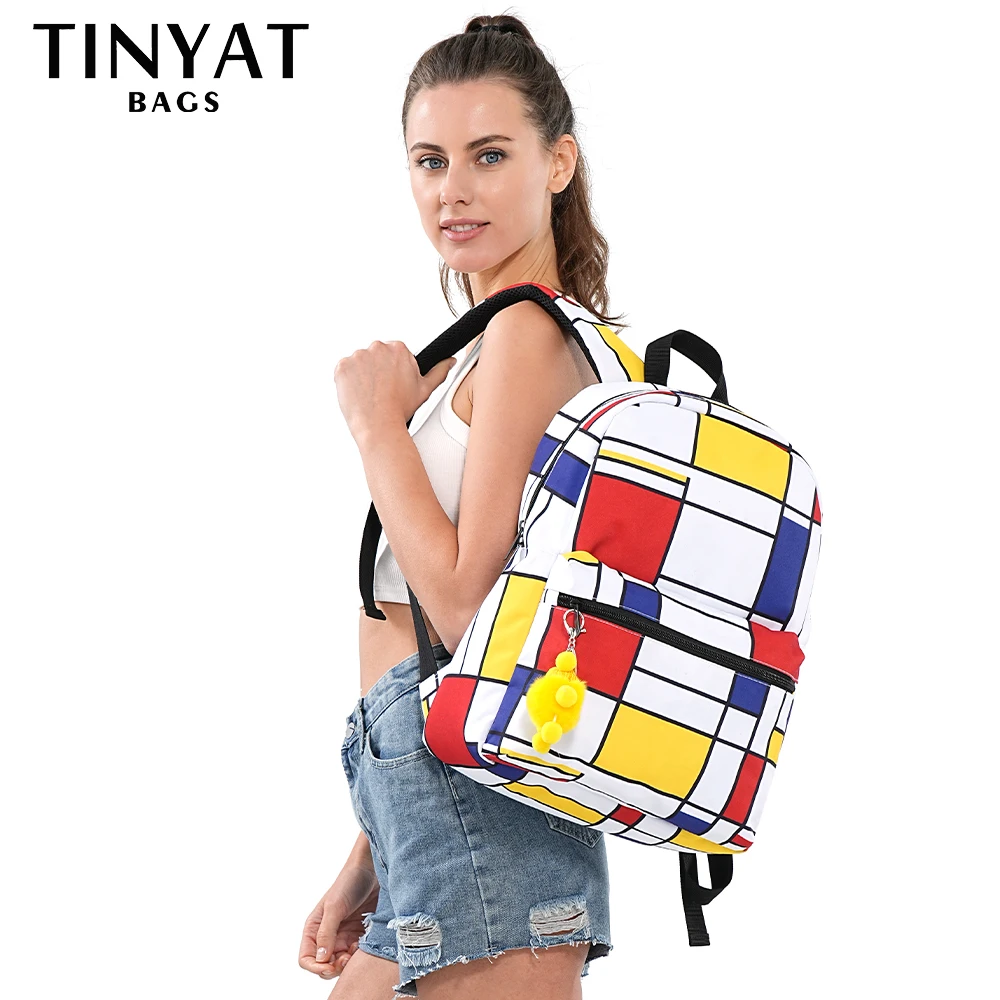 

Tinyat Colorful Square Women's Backpacks Teenage Girls'Students' Schoolbag Multi-Pocket Travel