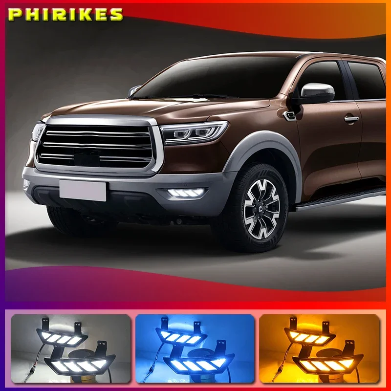 

1 Pair For Great Wall POWER PEAK PERFECT 2019 2020 Car LED Daytime Running Lights with Turn Signal Yellow Style 12V DRL