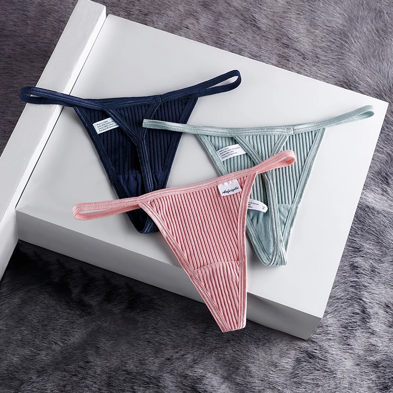 BANNIROU 3Pcs Cotton Thong For Women Solid Soft Underwear Low-Rise Panties For Ladies Lingerie Women's Intimates