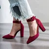 Women Pumps Fashion Ladies Shoes Party Wedding Square High Heel Pointed Toe Red Wine Ladies Pumps 3