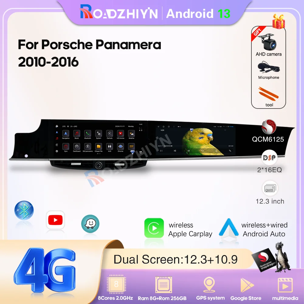 12.3" Dual screen Car Radio Multimedia Video Player For Porsche Panamera 2010-2016 GPS navigation Android13 Auto Carplay 4G wifi