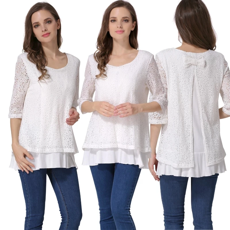 Fashion Maternity Clothes Breastfeeding T-shirt Nursing Clothing for Pregnant Women Lace Nursing Tops 3