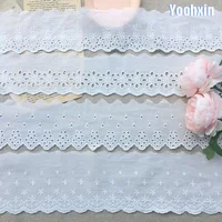 HOT Cotton Embroidered White Flower Lace Fabric Dubai Wide Sewing DIY Trim Wedding Applique Ribbon Collar Cloth Guipure Decor