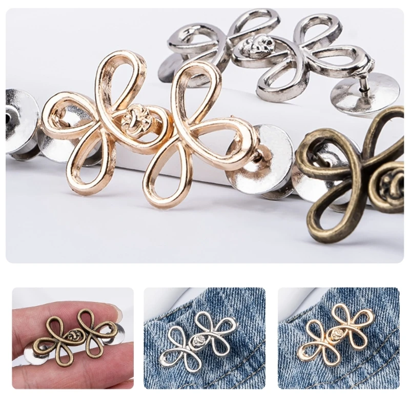 Shamrock Waist Pin Metal Shawl Clip Waist Brooches Hook for Jeans Pants Buckle Button Tightener Accessories
