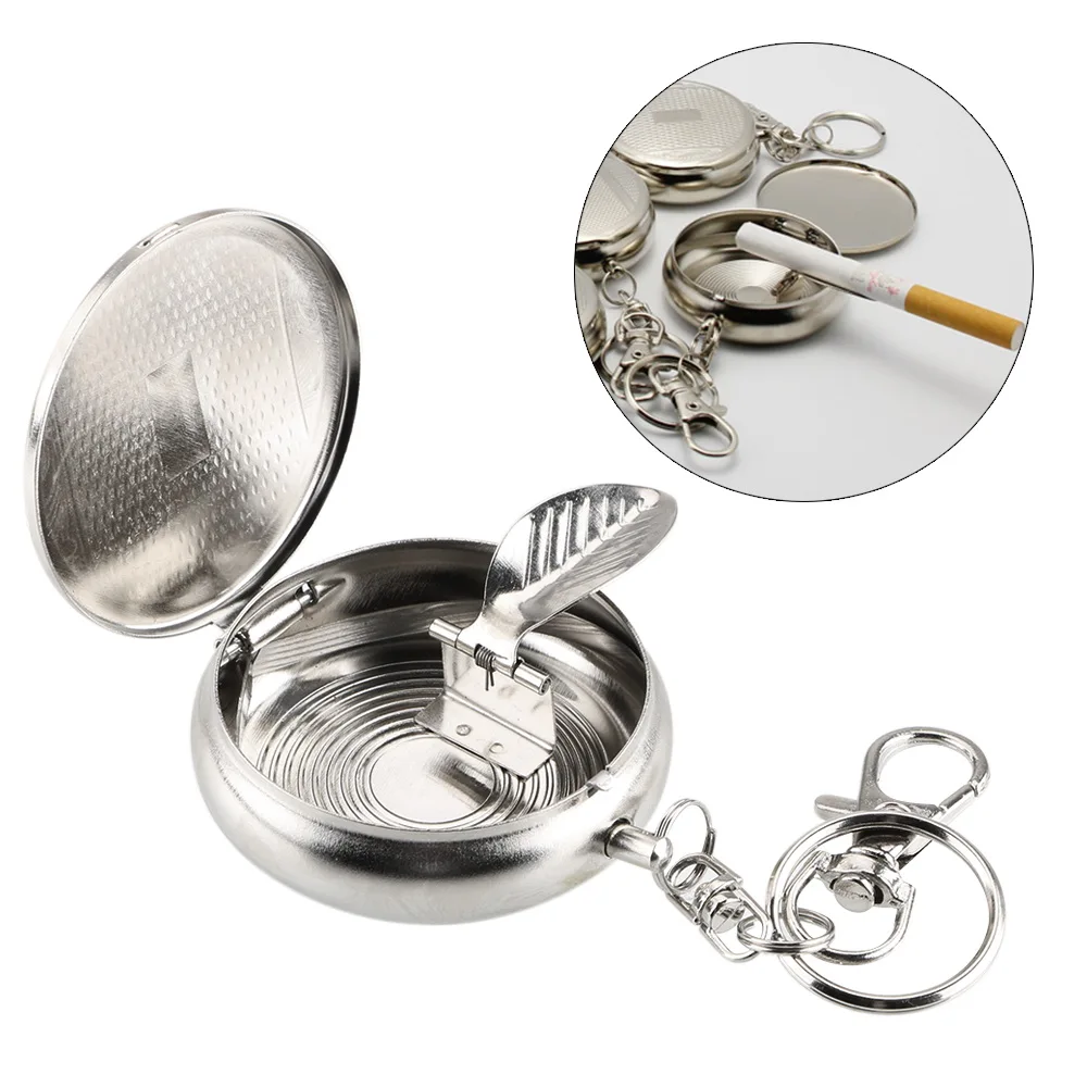 Hot Sale Outdoors Round Cigarette Keychain Portable Ashtrays Stainless Steel Pocket Ashtray