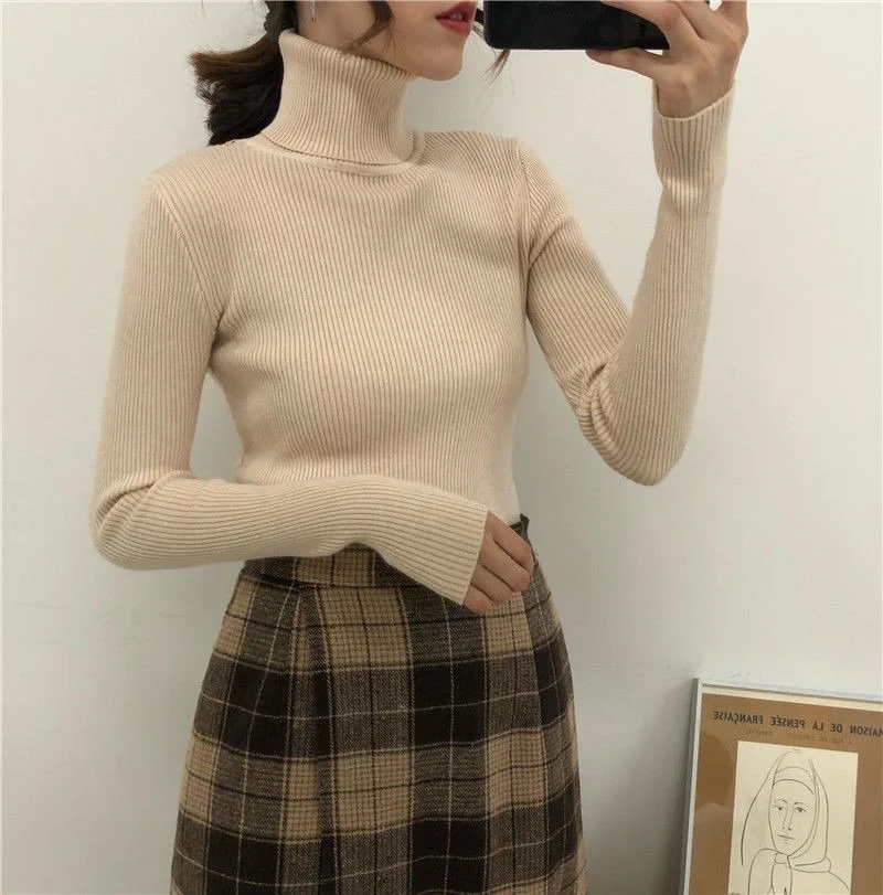 

Autumn Chic Bottom Sweaters Women Fashion Turtleneck Pullover Slim Long Sleeve Knitted Jumper Soft Warm Pull Femme Sweater