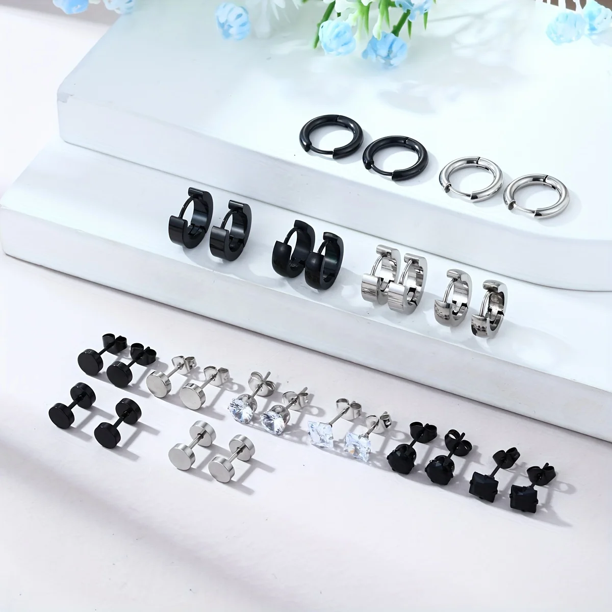 28 Stück modische minimalistische Edelstahl-Ohrringe für Männer für den täglichen Gebrauch auf Partys, Urlaubs-Geburtstagsgeschenk – Detail 5