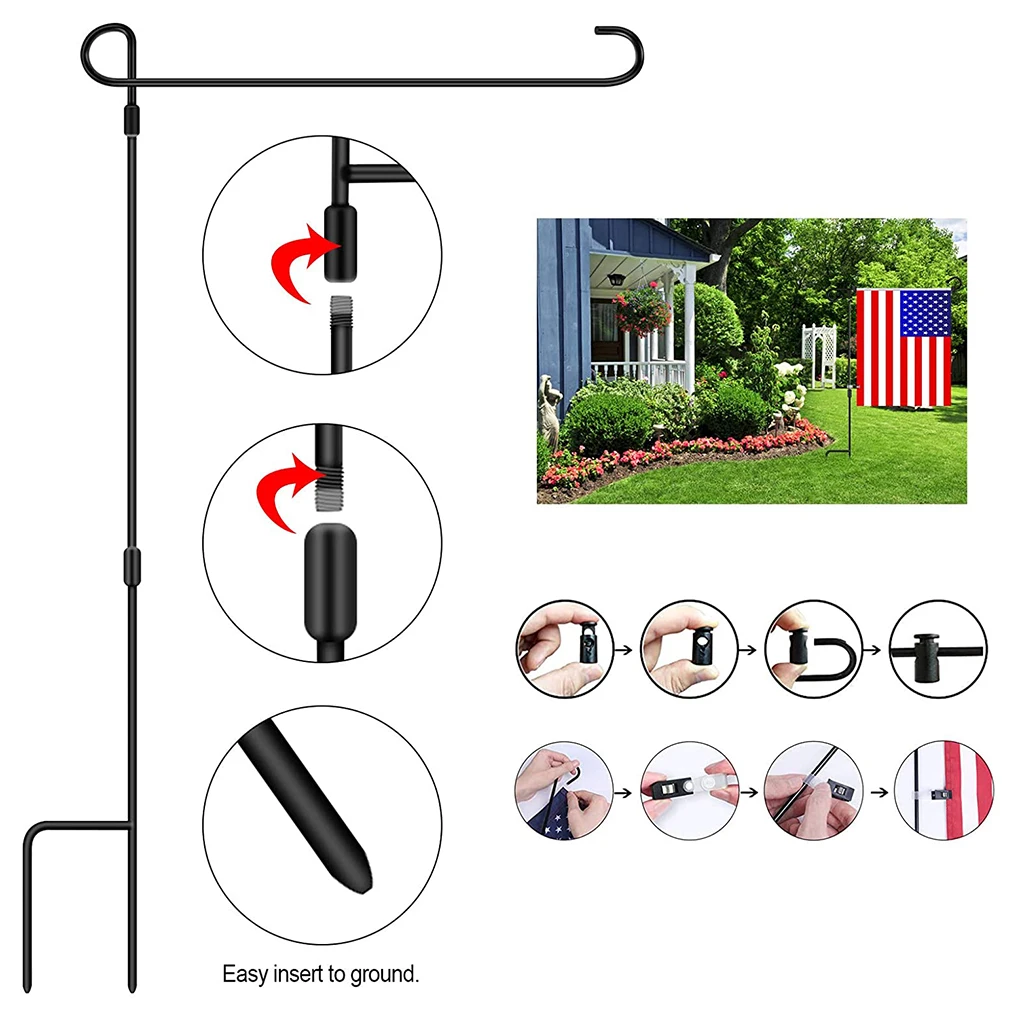 Garden Flag Stand Iron Home Yard Flag Holder Outdoor Lawn Banner Pole with Spring Stopper
