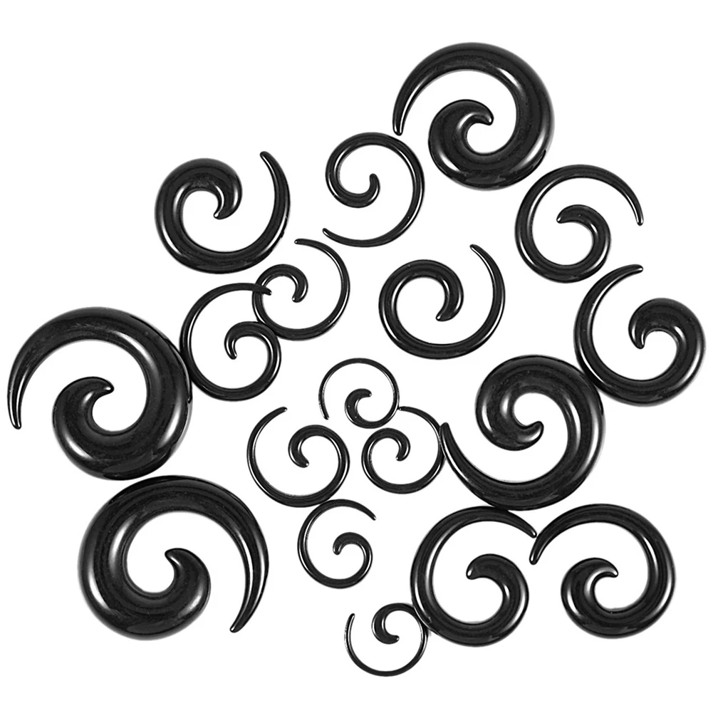 VELIF-18 Çift Akrilik Spiral Konik Tünel Kulak Genişletici Ekspander Tıkaçları---Siyah