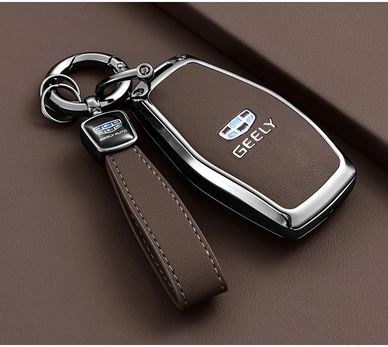 Auto Zubehör Leder Schlüssel Fall Halter Abdeckung Kette Für Geely Okavango Coolray Atlas Monjaro Tugella Emgrand GT S Proton X50 X70 – Detail 7