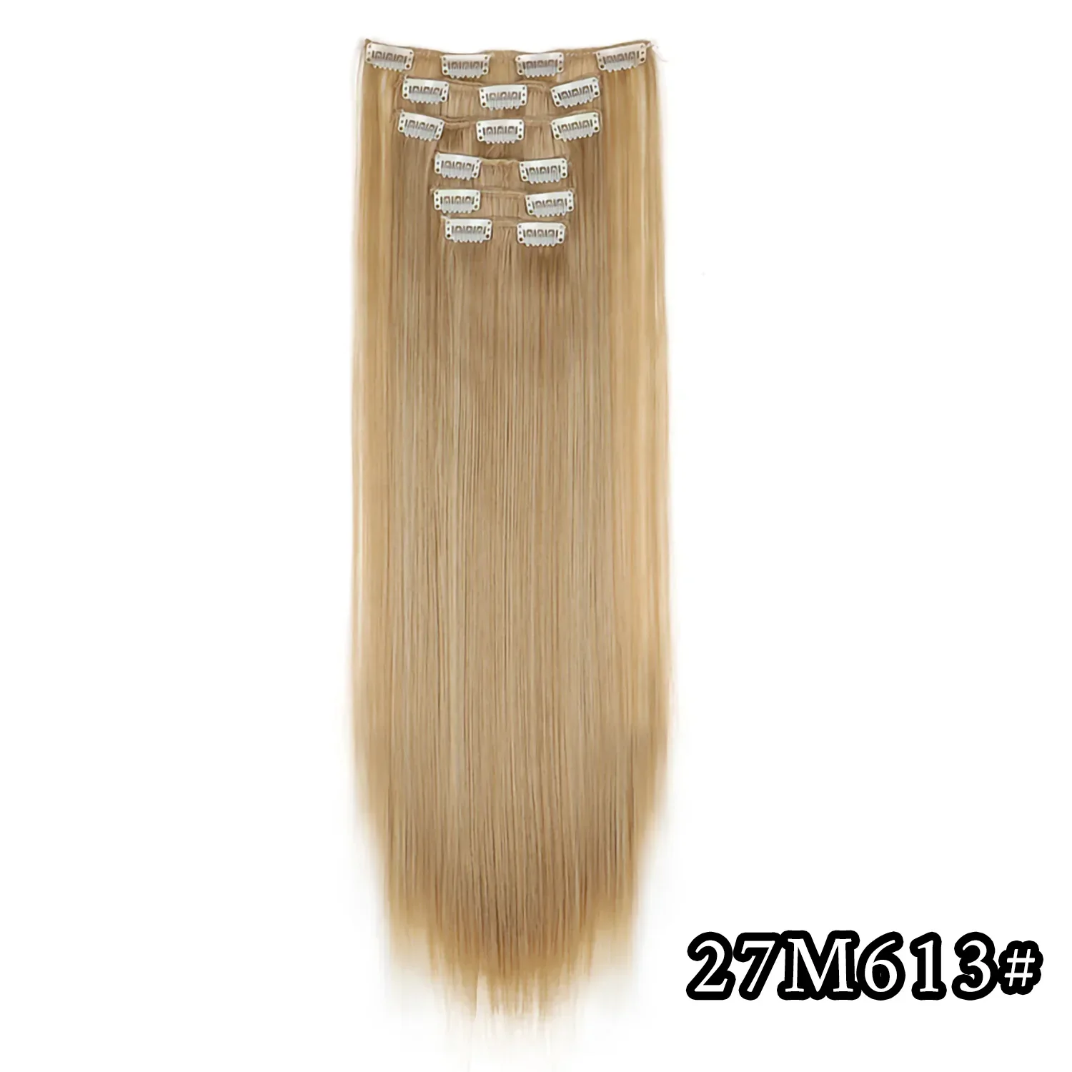 Elegant Black Ombre Long Synthetic Hair Extensions - 24 Set of 6, Heat Resistant, Clip-In