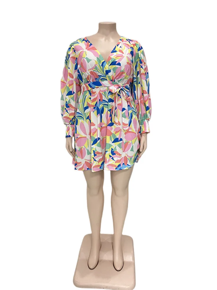 Wmstar Plus Size Dresses Women Sexy  Flower Print Mini Dress Loose Elegant Cute New In Midi Dress 2023 Wholesale Dropshipping