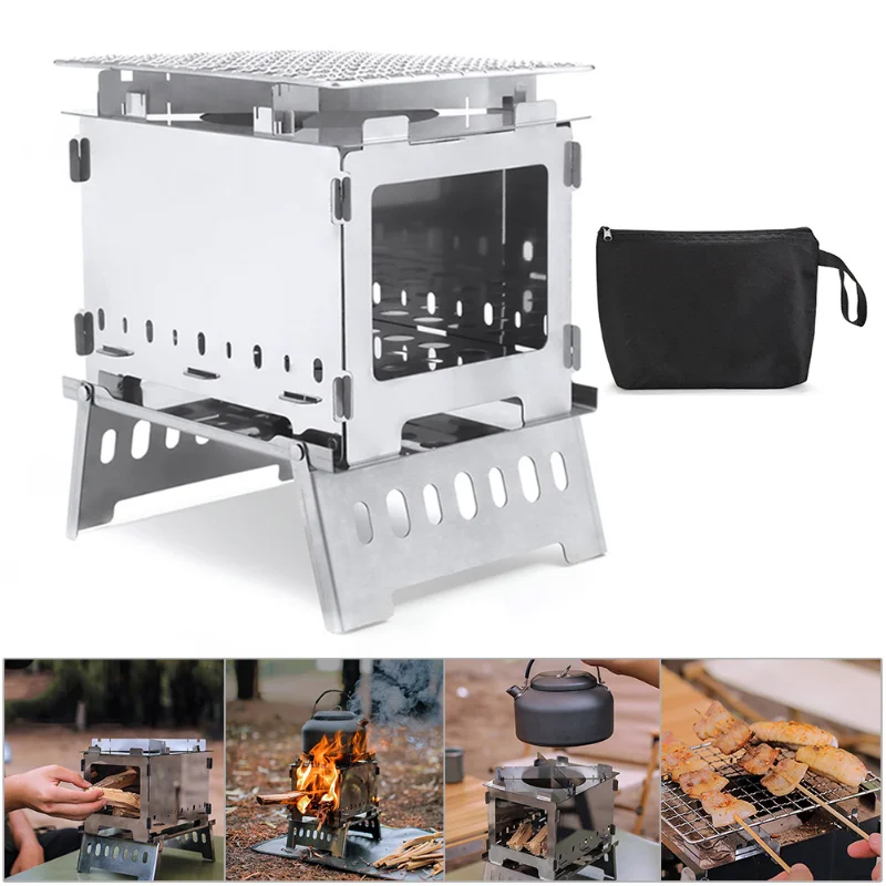 

Foldable Cooking Stoves Outdoor Camping Folding Picnic BBQ Grill Stove Firewood Furnace Ultralight Multifunction Cookware Tool