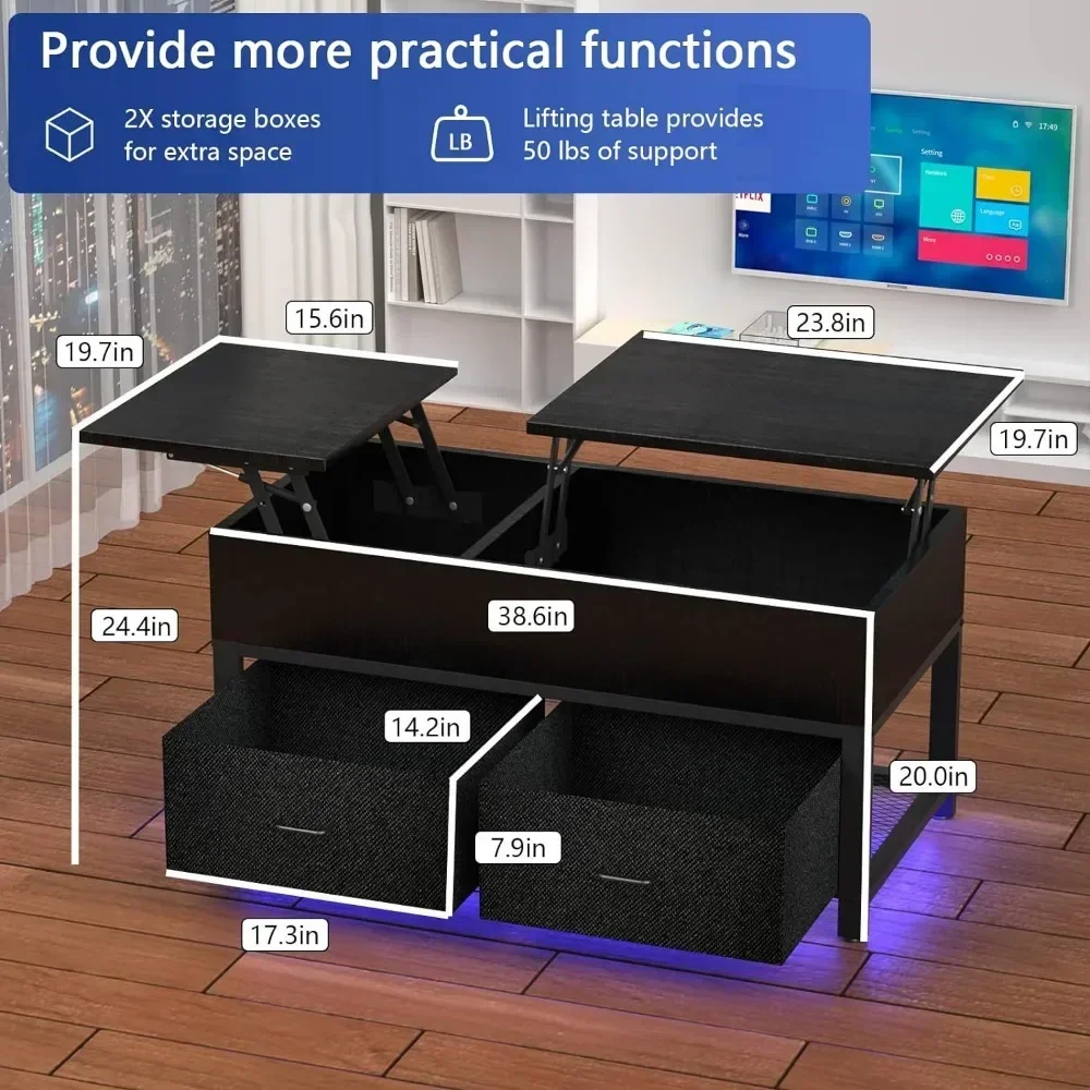 Lift Top Coffee Table With Storage for Living Room Furniture 39.4&rdquo; Coffe Table Set Black Corner Coffee Tables Luxury Design