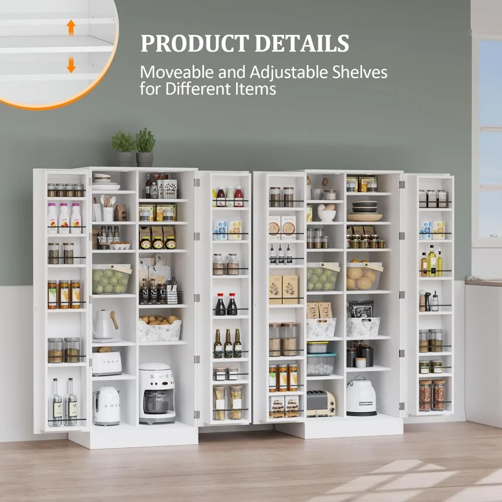 Pantry Cabinet,59" Tall White Kitchen Storage Cabinet with 2 Doors and Adjustable Shelves, Food Storage Freestanding Cupb 6