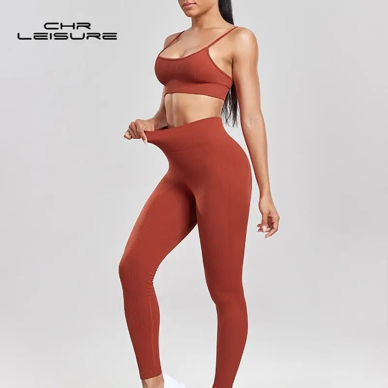 

Женские спортивные Леггинсы CHRLEISURE, комплект из двух предметов, бесшовные эластичные штаны с эффектом пуш-ап для фитнеса, для лета