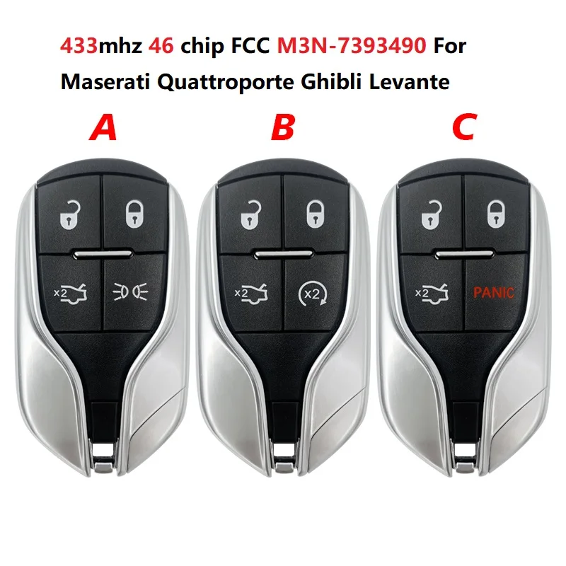 

CN089001 FCC M3N7393490 4-кнопочный умный дистанционный Автомобильный ключ 433 МГц 46 чип для Maserati Quattroporte ghiдоступ Levante