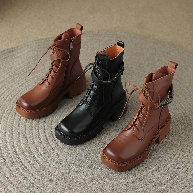 

2023 new Autumn winter Women ankle boots natural leather 22-25cm washed cowhide+pigskin modern boots Vintage side zipper boots