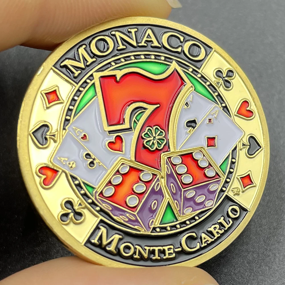 

Monaco Monte-Carlo Casino Gold Coin Poker Pattern Number 7 Lukcy Medal Color Electroplating Challenge Coin In Capsule