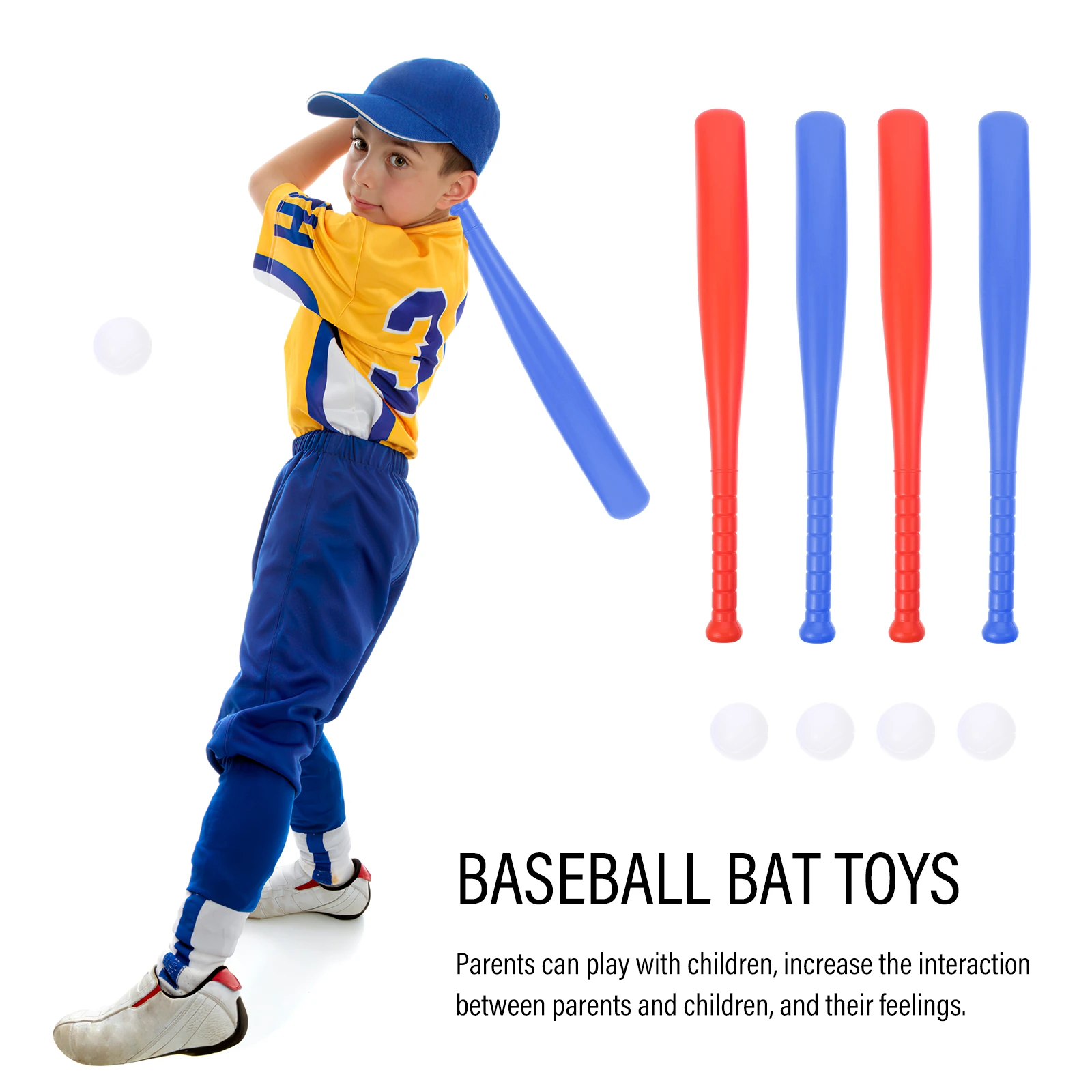 de 4 bate de béisbol para niños, Kit de bate de Softball de plástico con juguete de béisbol para niños, juguetes de béisbol suaves para deportes al aire libre|Béisbol y sóftbol| -