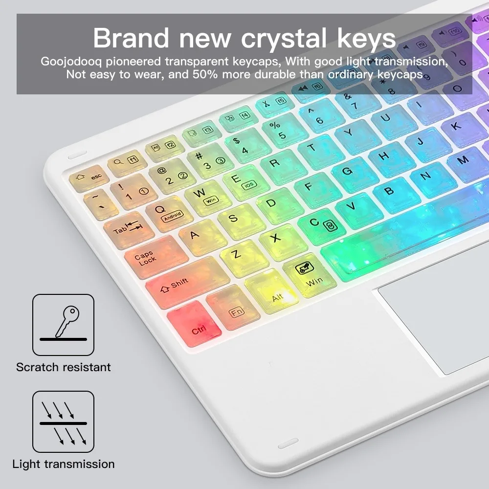 Teclado e Mouse sem Fio Bluetooth Touchpad Rainbow Backlit Espanhol Coreano Ipad Laptops Tablet pc - Imagem 3