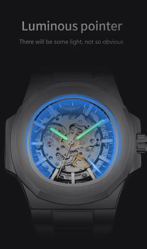 LONGLUX Men automatic mechanical watch luxury watches waterproof skeleton business cheap wholesale stainless steel gift watch - Image 4