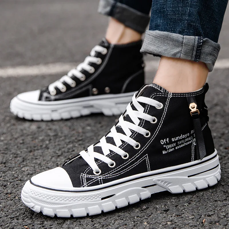 

Fashion Men's Canvas Shoes High Top Flat Shoes for Men Blue Black Sneakers Board Shoes Espadrilles Canvas Sneakers Sneakers Men