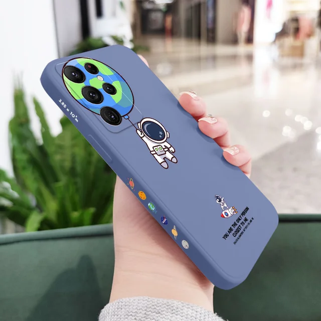 Travel Around Space Phone Case For Samsung Galaxy S22 S21 S20 Ultra Plus FE S10 S9 S10E Note 20 ultra 10 9 Plus Cover Light Blue 1