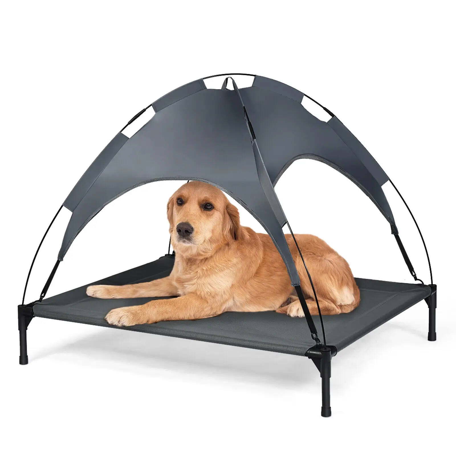 DORTALA Elevated Dog Cot Cat Puppy Pet Bed w/Removable Canopy Indoor Outdoor Waterproof