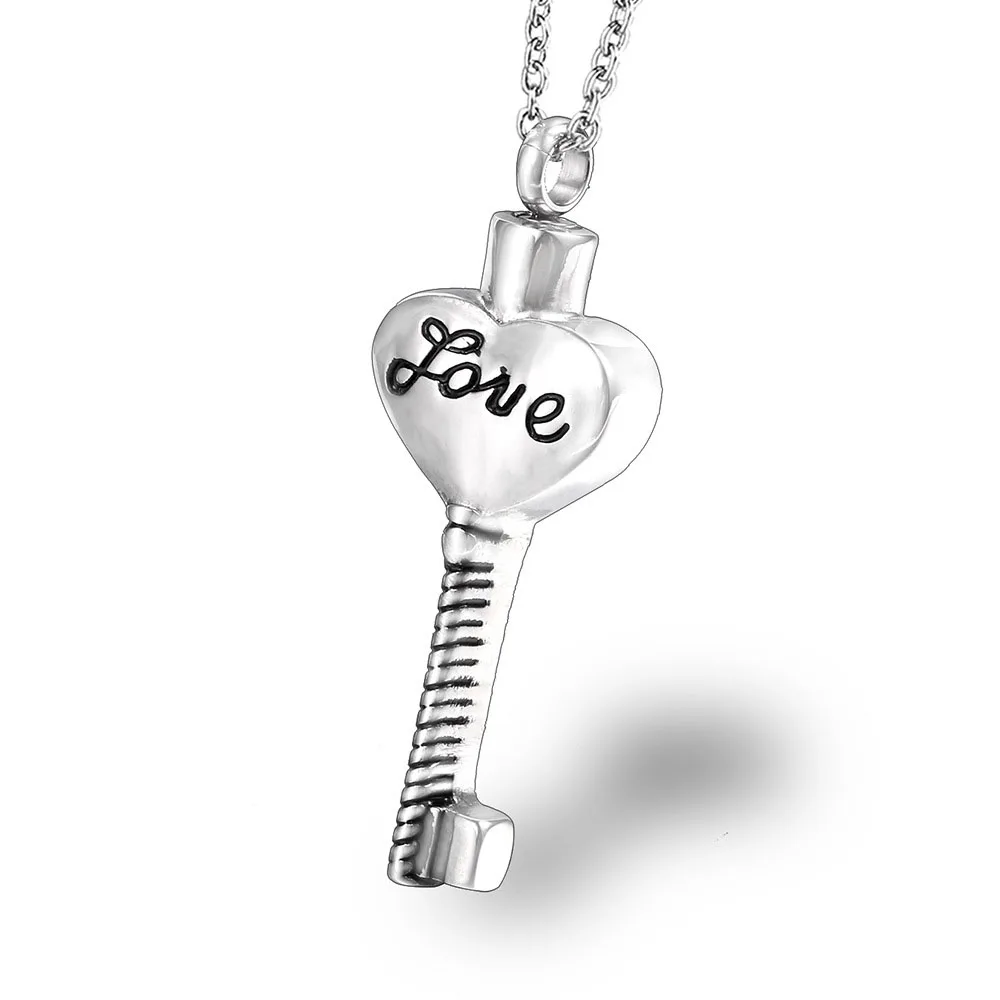 

Popular stainless steel urn pendant souvenir men women pet hair tin memorial Love Key necklace for ashes