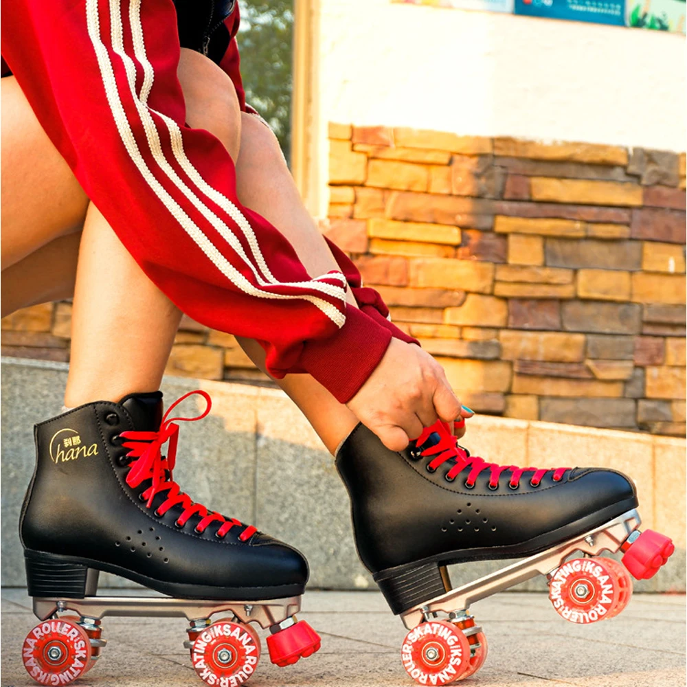 Size 35-44 Double Row Roller Skates 4 Wheels Shoes For Women Beginner Outdoor Ice Skating Rink Training Quad Sneakers New