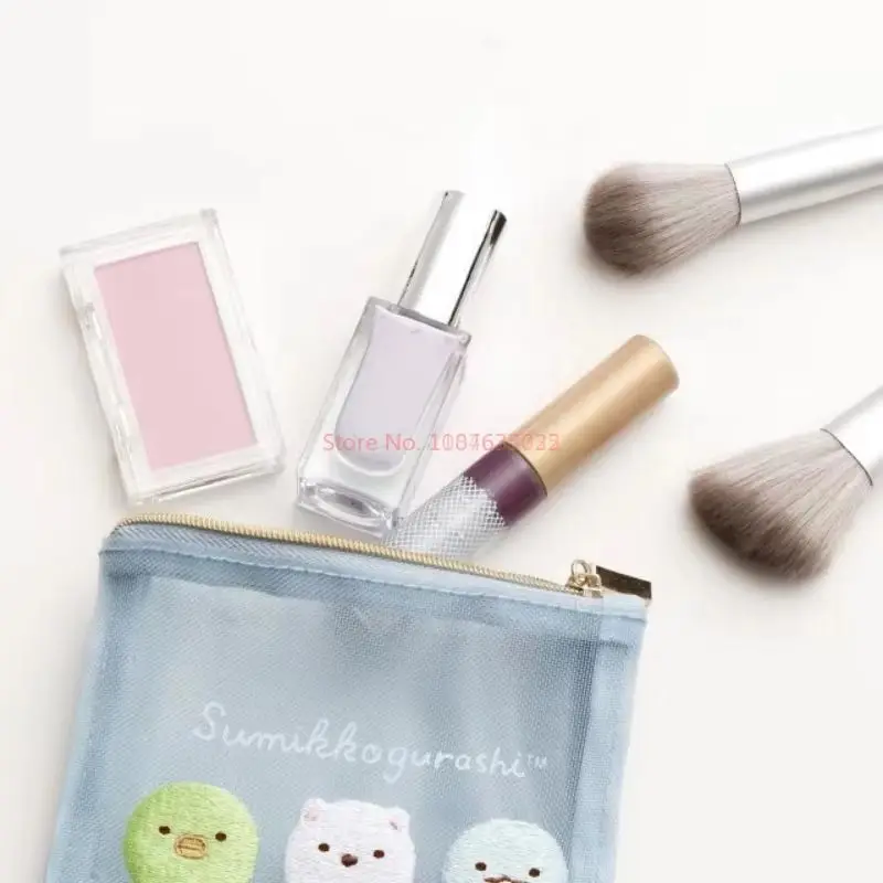 Kawaii Rilakkuma Storage Bag Peripheral Mini Organizer Mesh Transparent Storage Stationery Card Bag Decor Kawaii Gifts