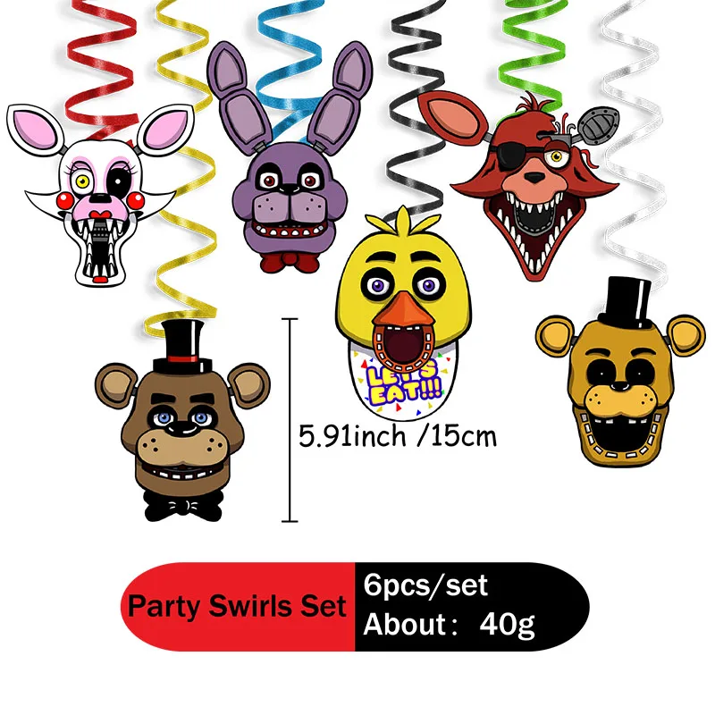 Five Nights at Freddy's Spiral-Wabenpapier-Box-Flaggen-Brosche Komplettset für Themenveranstaltungen, Events und Party-Dekorationsbedarf – Detail 4