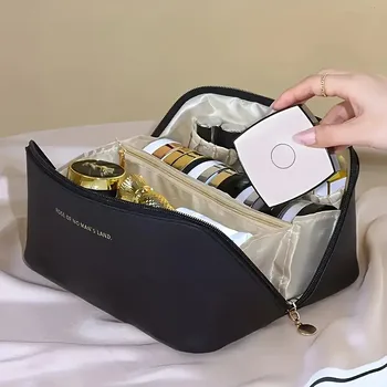 Borsa da Viaggio per Trucchi, Borsa per Trucchi da Donna di Grande Capacità, Borsa Impermeabile Portatile che si Apre Completamente, con Divisori e Manico