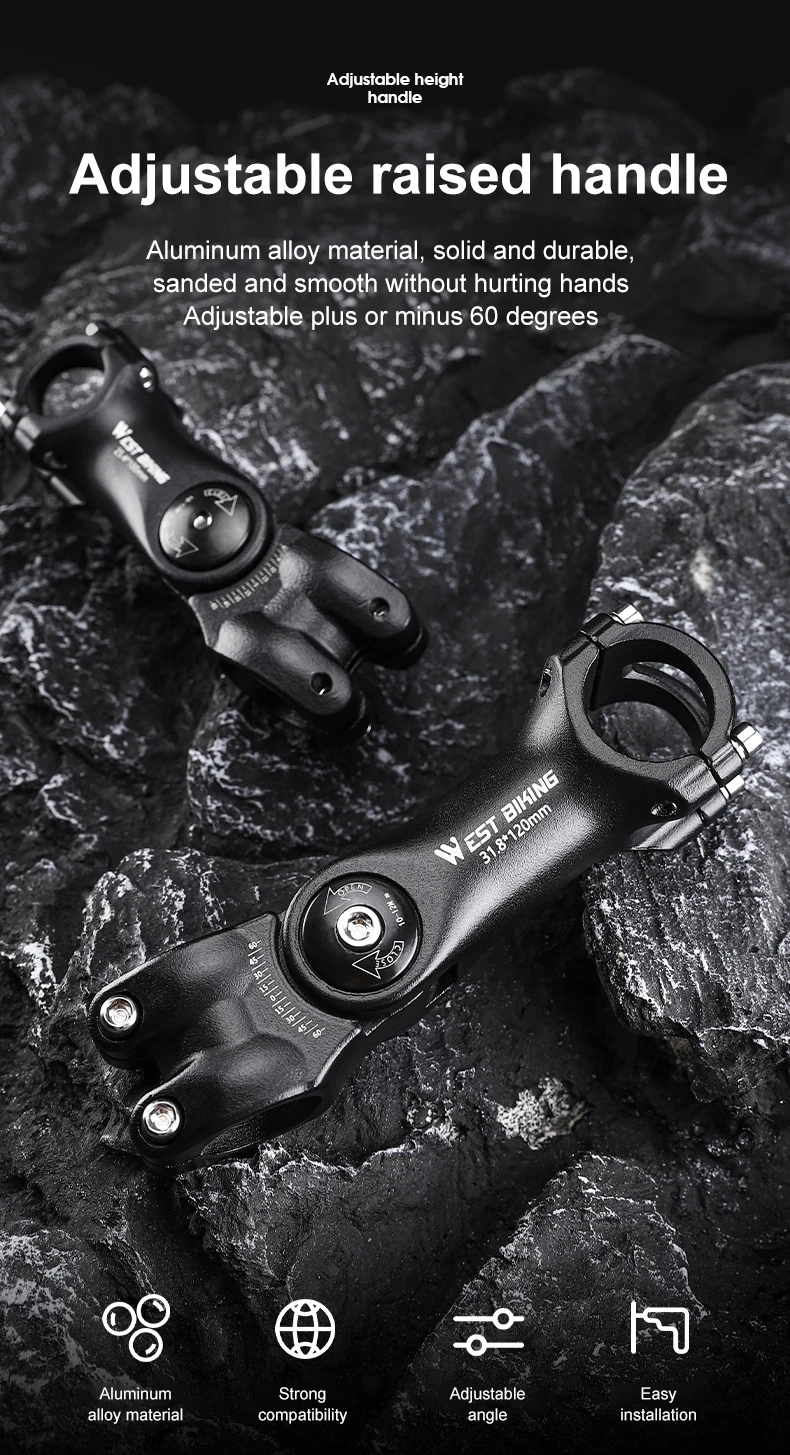 Description Picture 2 of itemAdjustable Angle Bicycle 25.4/31.88mm Handlebar Stem Riser Aluminum Alloy Front Fork Stem Adapter Mountain Bike Stem Accessories