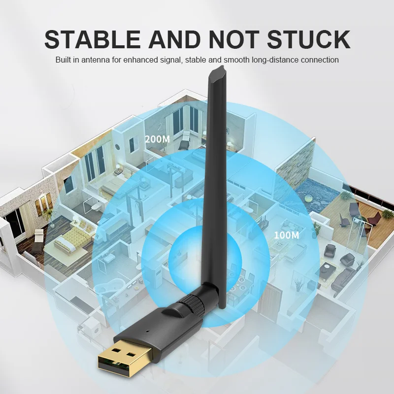 USB 블루투스 5.3 음악 오디오 리시버 송신기 무료 드라이버 동글 어댑터, PC 윈도우 11/10 스피커 마우스 키보드용, 100M