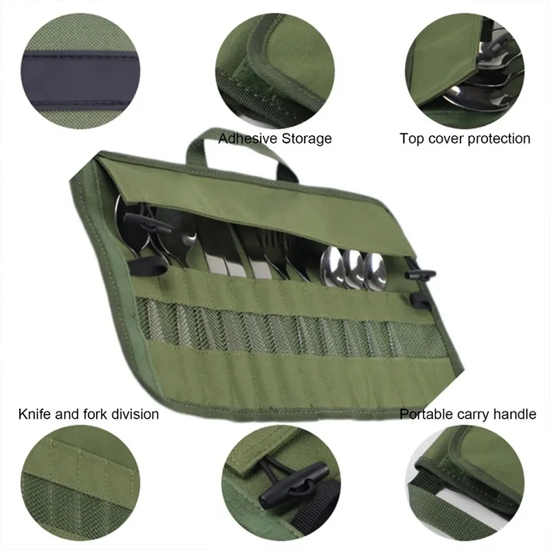휴대용 롤업 파우치 가방 야외 캠핑 식기 보관 가방 포크, 스푼, 젓가락을 위한 식기 보관 방수 케이스