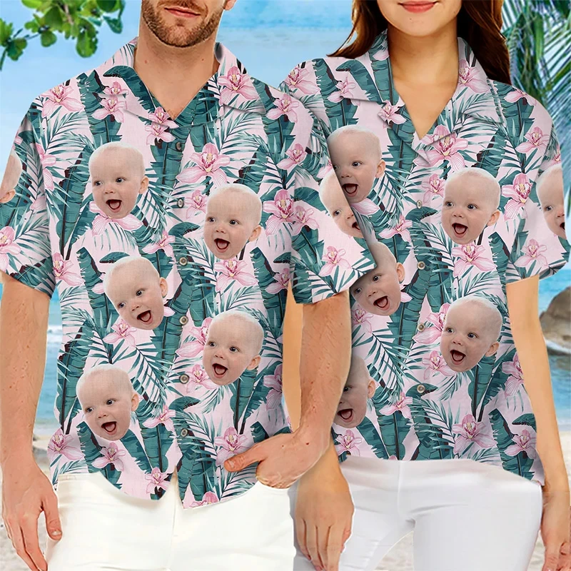 Full Print Custom Photo Hawaii Shirts Family Personalized Custom Face Unisex Hawaiian Beach Shirt Gift For Family Members 3