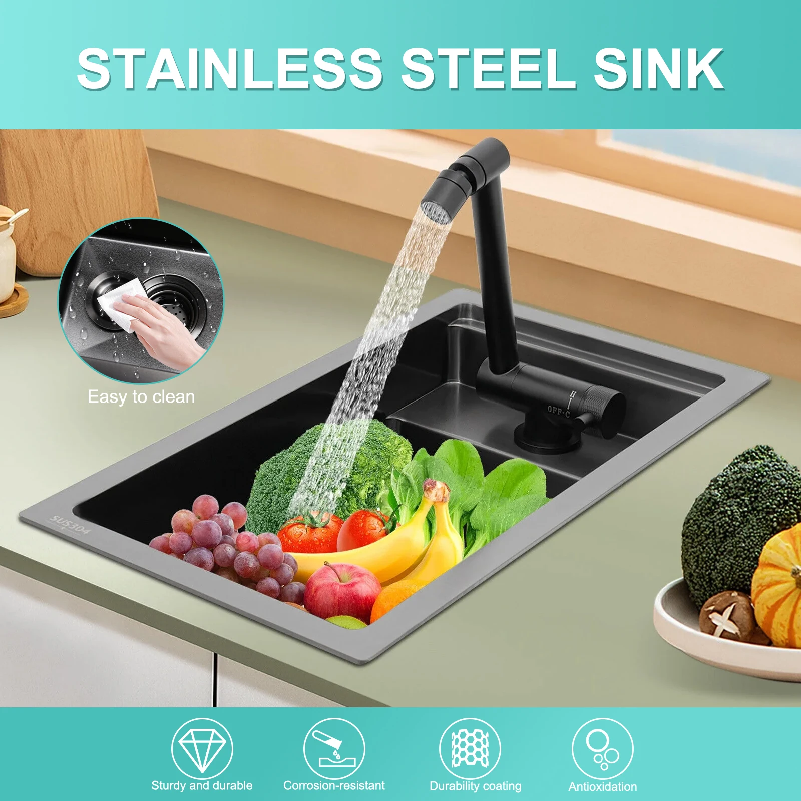 Stainless Steel Small Kitchen Sink with Foldable Faucet