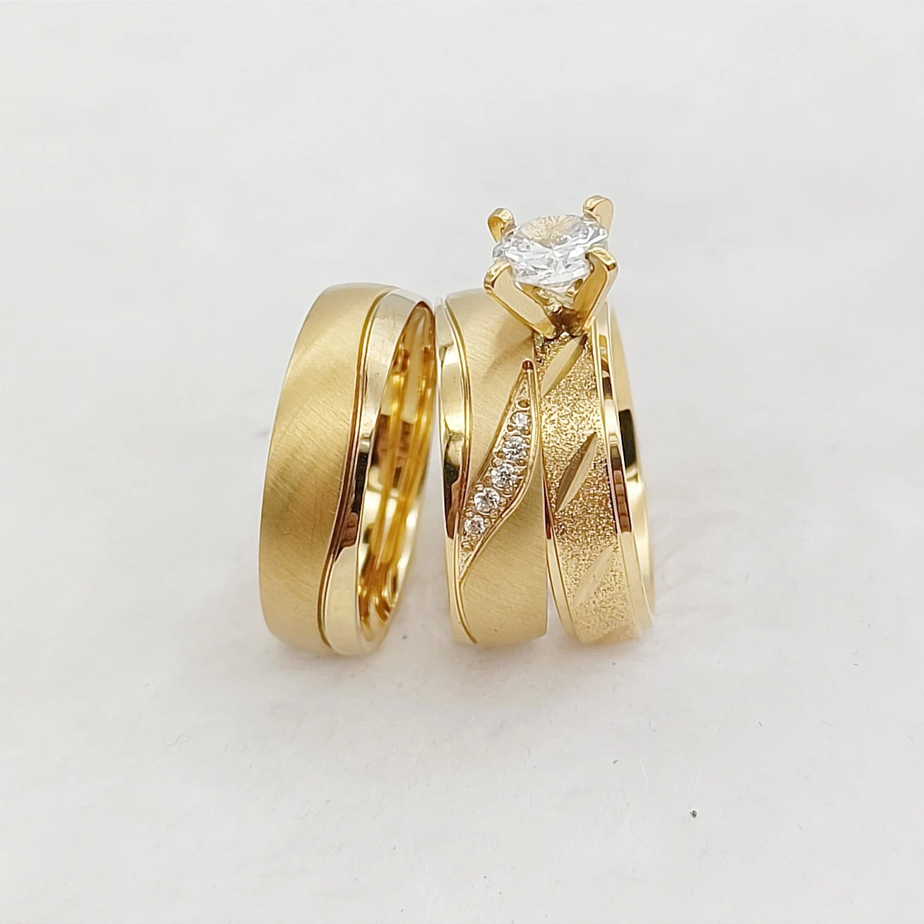 3pcs Wedding Engagement Rings Bridal Sets For Men and Women Anniversary Love Alliance Couple Bands 18k Gold Plated Jewelry
