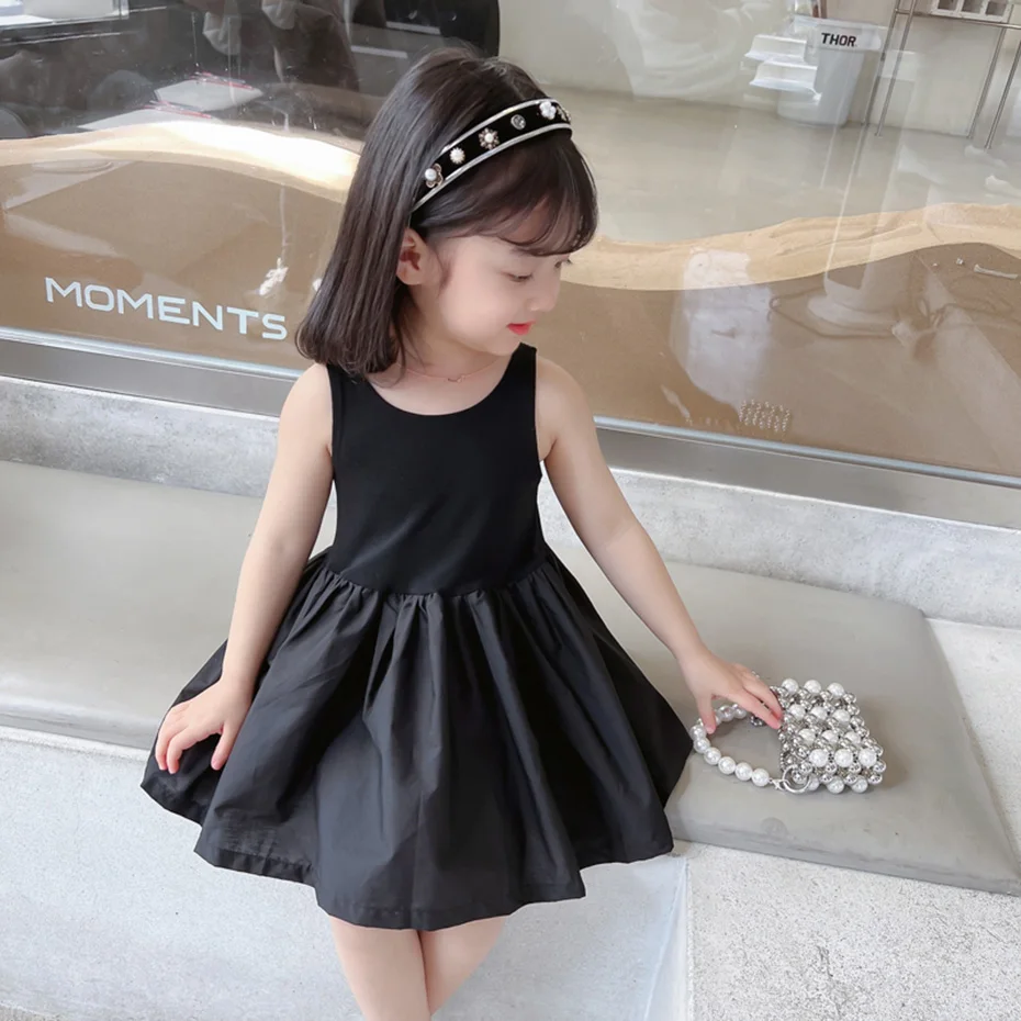 Dress Girl Solid Color Girls Summer Dress Casual Style Children