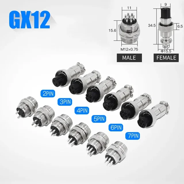 5/10/20Set GX12 GX16 GX20 2 3 4 5 6 7 8 9 10 12 14 15 Pin Male&Female Docking Aviator Aviation Plug Socket Circular Connector 7