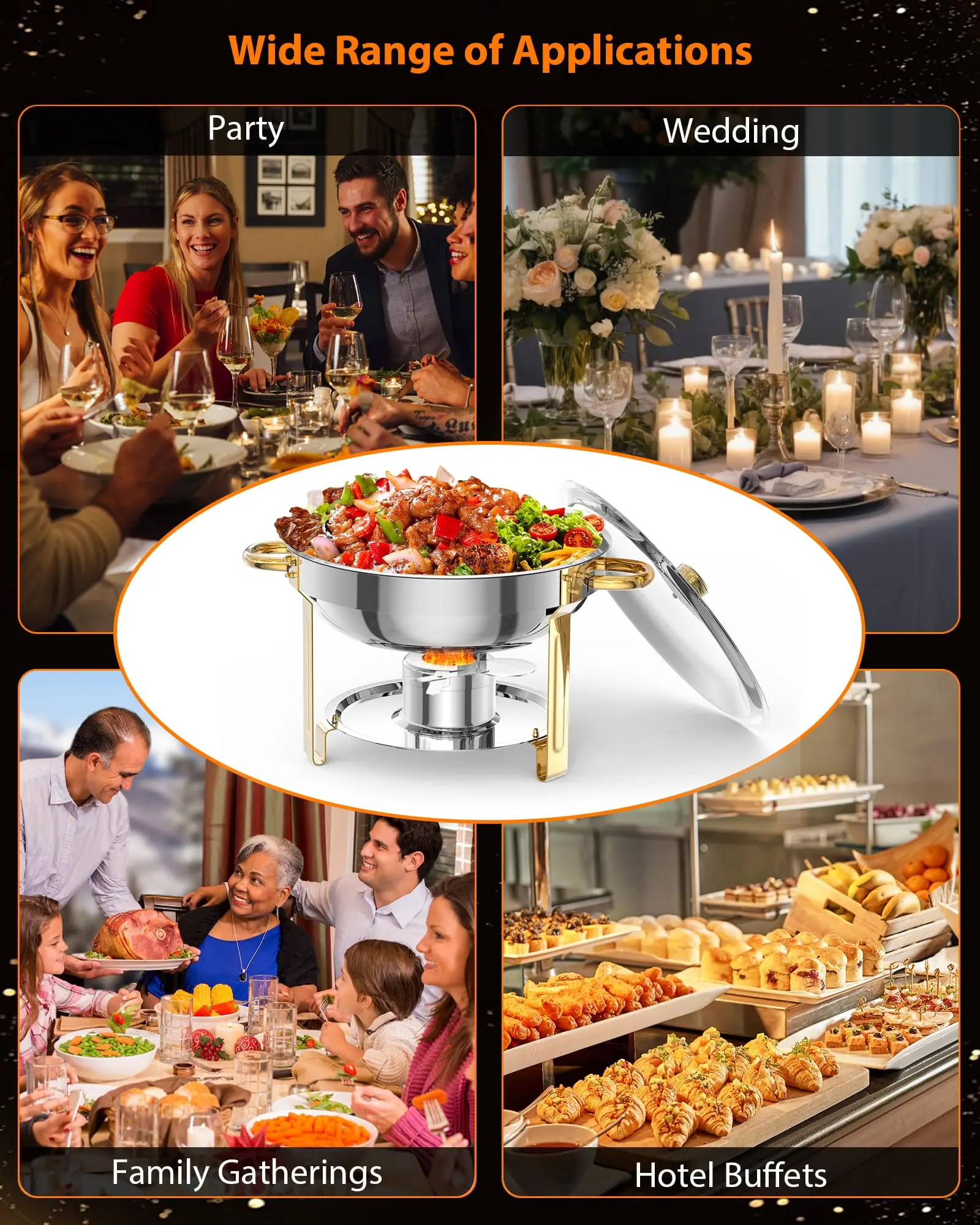 Professionelles 5L Edelstahl-Chafing-Dish-Buffet-Set, mit Deckel, Löffel & Zange, leicht zu reinigen und zu montieren, ideal für Catering. – Detail 8