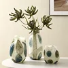 Blue and Green Markings Grid Spot Glass Vase Pebble Flower Vase Floral Arrangement Accessories Terrarium Home Decoration 1