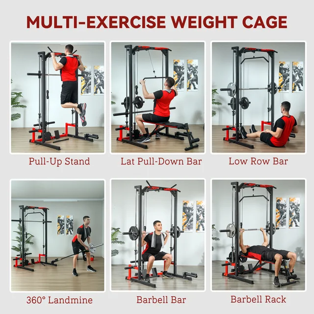Soozier Smith Machine, Multi-Function Power Cage with Lat Pull down System 4