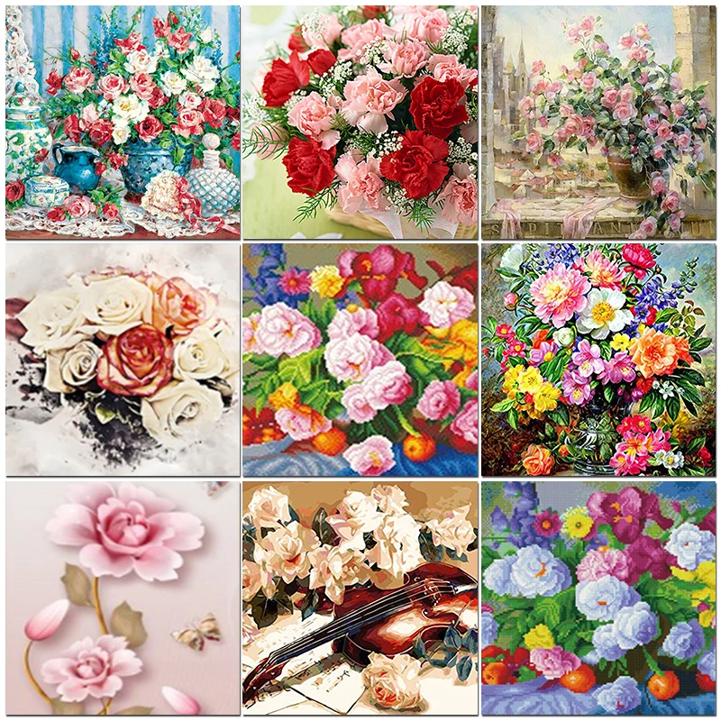 

CHENISTORY 5D DIY Diamond Painting Colorful Flower Diamond Embroidery Full Square Round Drill Rhinestone Mosaic Picture Decor