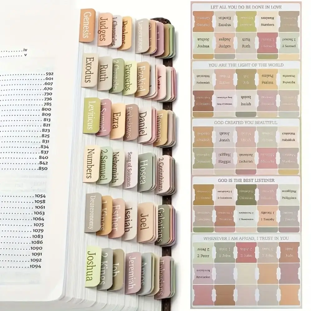 5 sheet/set Sticky Notes Bible Index Tabs Morandi Boho Theme Laminated Bible Tabs Index Tabs Stickers Index Memo Pads - 5