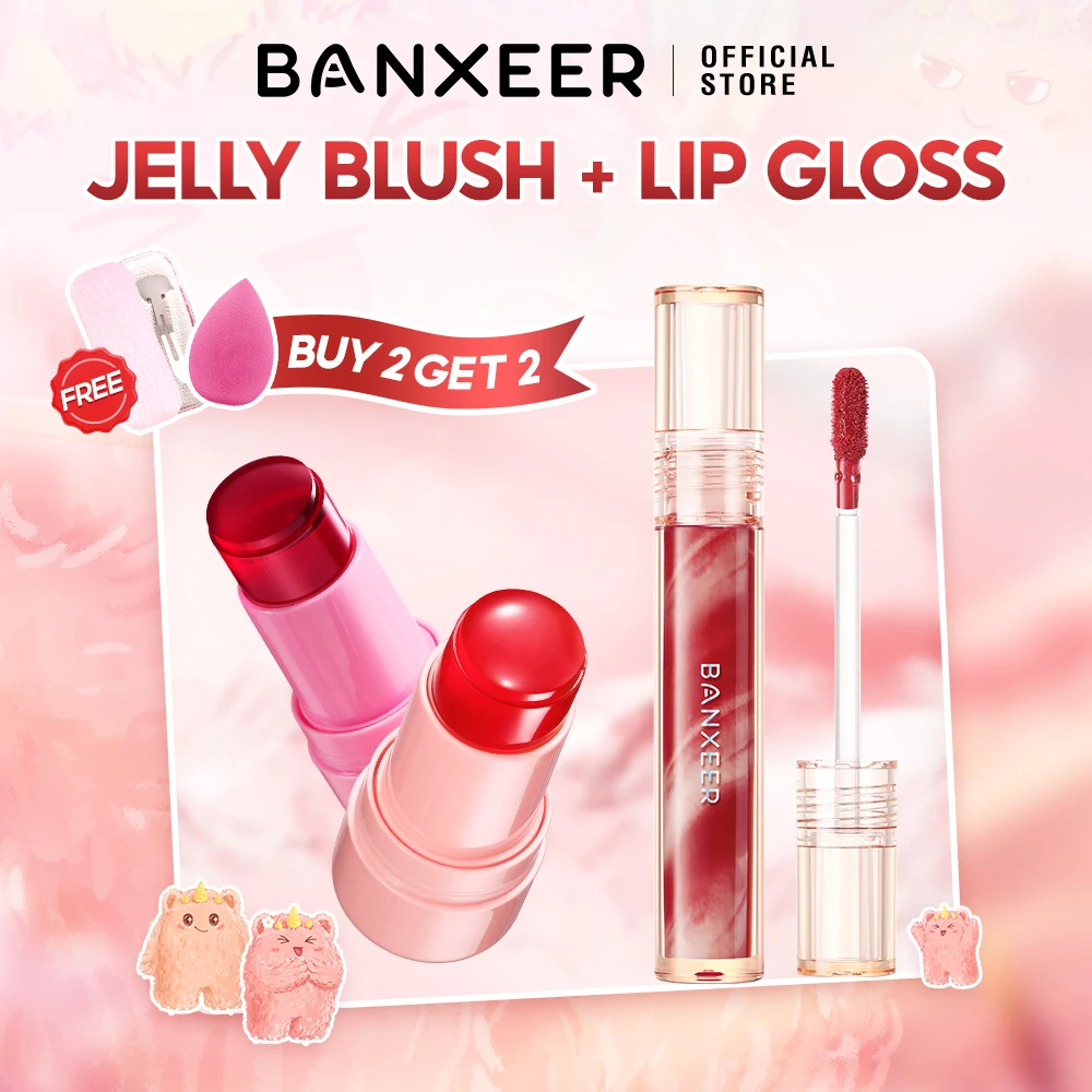 BANXEER Lip Gloss Jelly Blush Stick Non-Stick Cup Moisturizing Cooling Bouncy High Pigment Glossy Glitter Lip Glaze Jelly Tint
