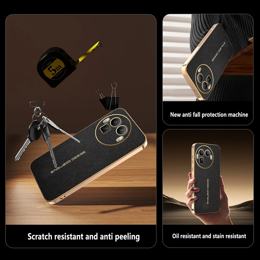 Lychee Leather Electroplated Frame Shockproof Phone Case