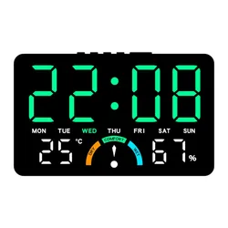Wall - Mounted Multifunctional LED Digital Clock with Temperature Display (Black - Green)